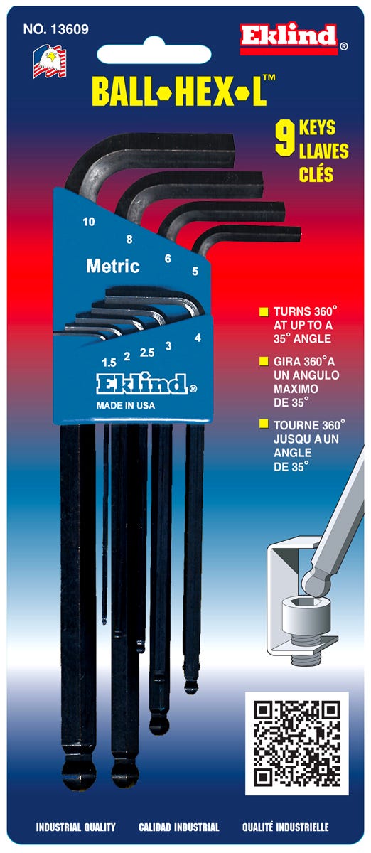 BALL-HEL-L Shaped Hex Key Set, Long Series, 1.5 mm to 10 mm
