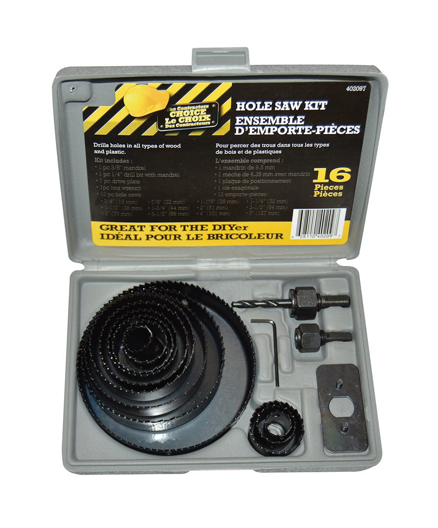 16 Pc Hole Saw Kit, for Wood & Plastic