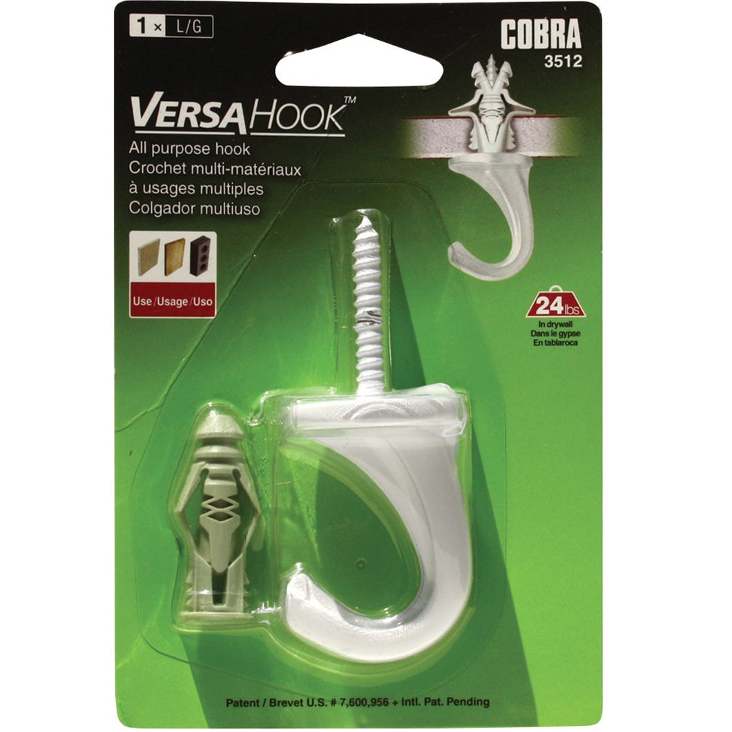 VERSAHOOK Large Ceiling Hook with Triple Grip, #12, White. 1/Pack