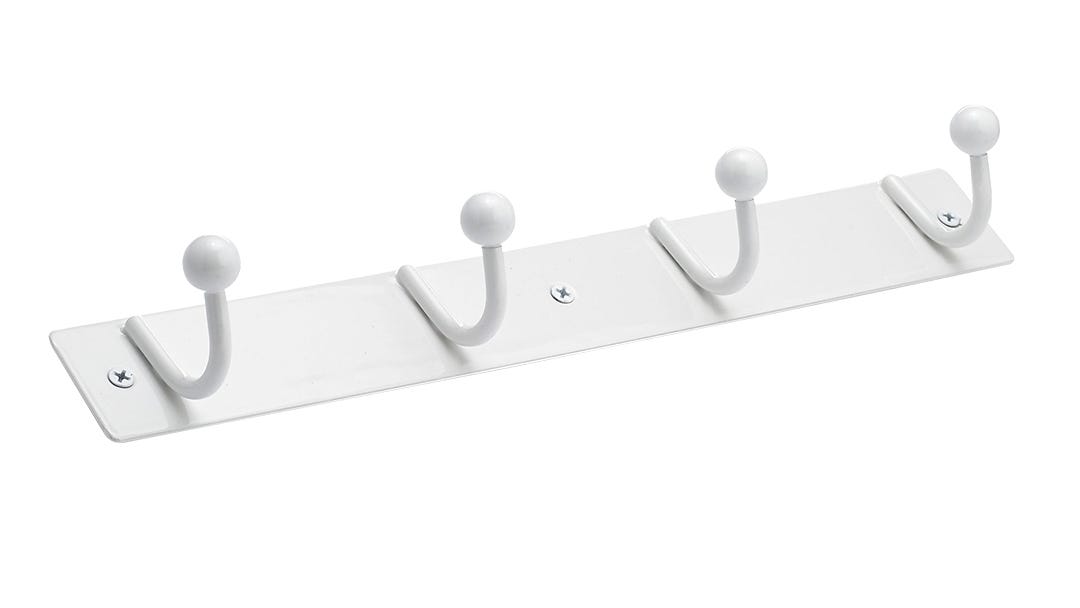 Wallmounted 4-Hook Rack, White