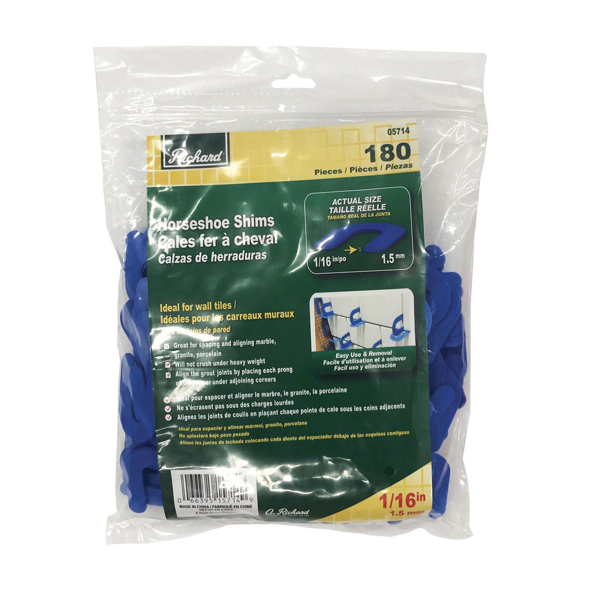 Shim Horseshoe for Ceramic, 1/16 in., Blue, 180/Pack