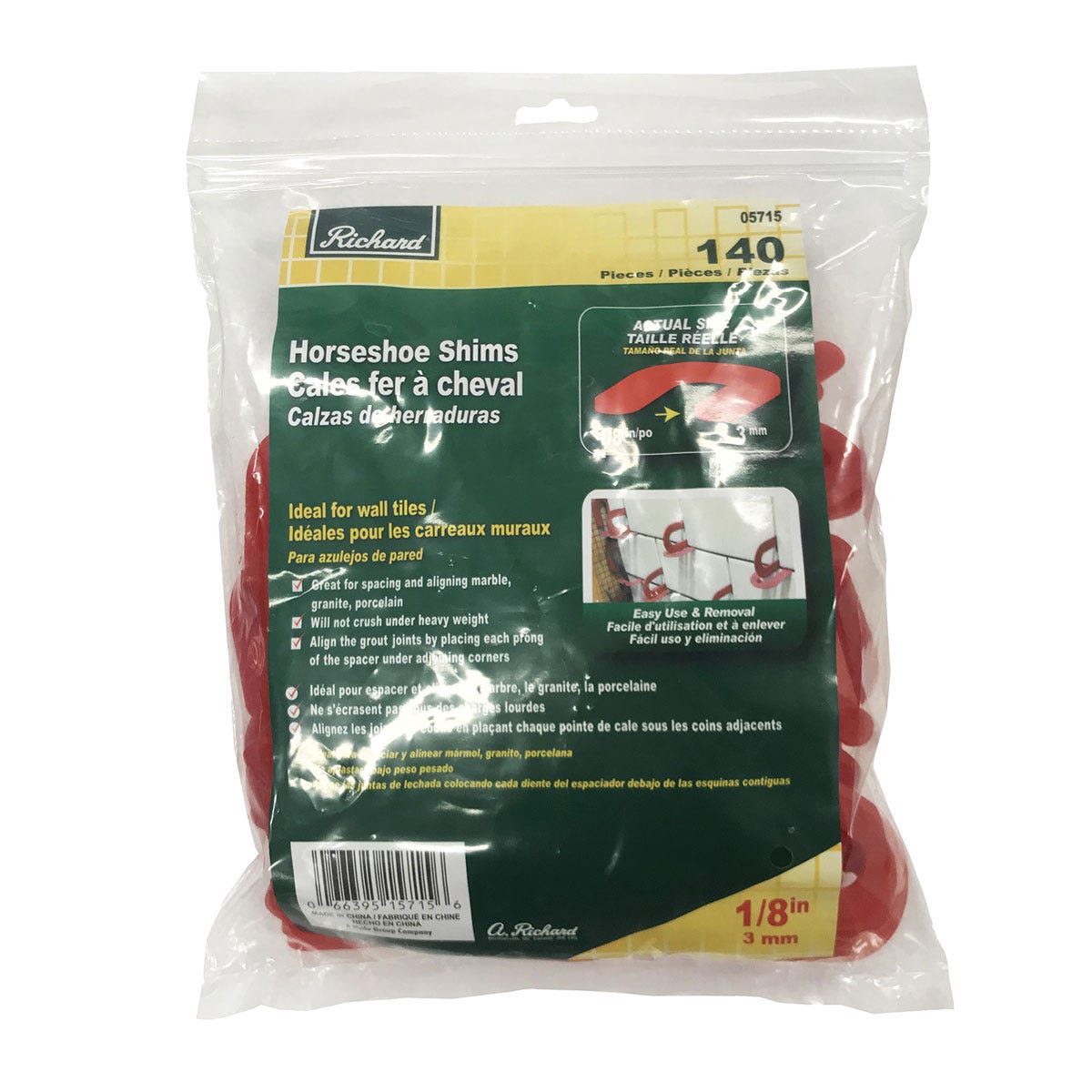 Shim Horseshoe for Ceramic, 1/8 in., Red, 140/Pack