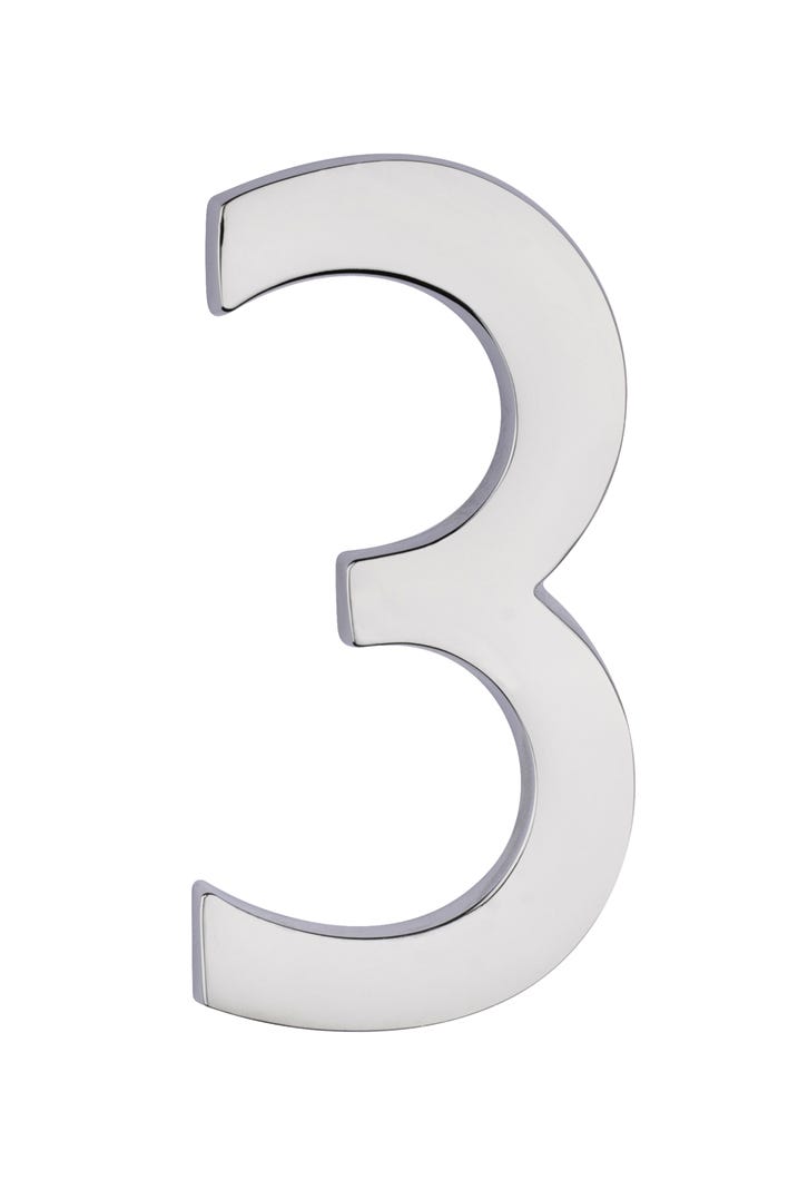 House Number 3, Solid Brass, 3-in.