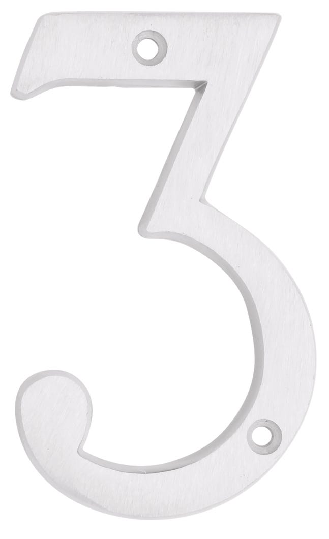 House Number 3, Solid Brass, 6-in.