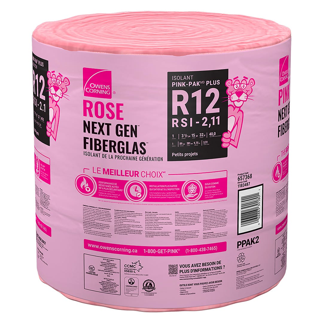 Pink Fiberglas Insulation Wool, R12 X 15-in. X 40 Sq.-Ft.