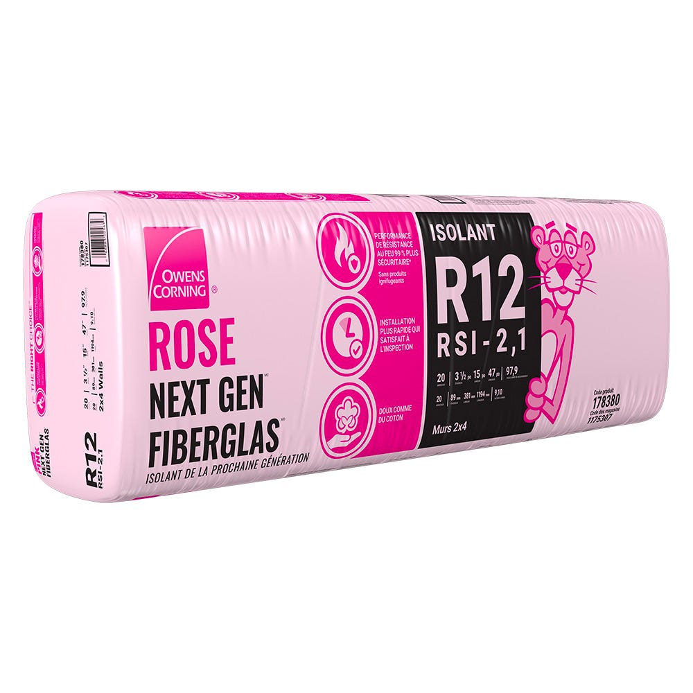 R-12 Pink Next Gen Fiberglas Insulation, 15-in. x 47-in. x 3.5-in.