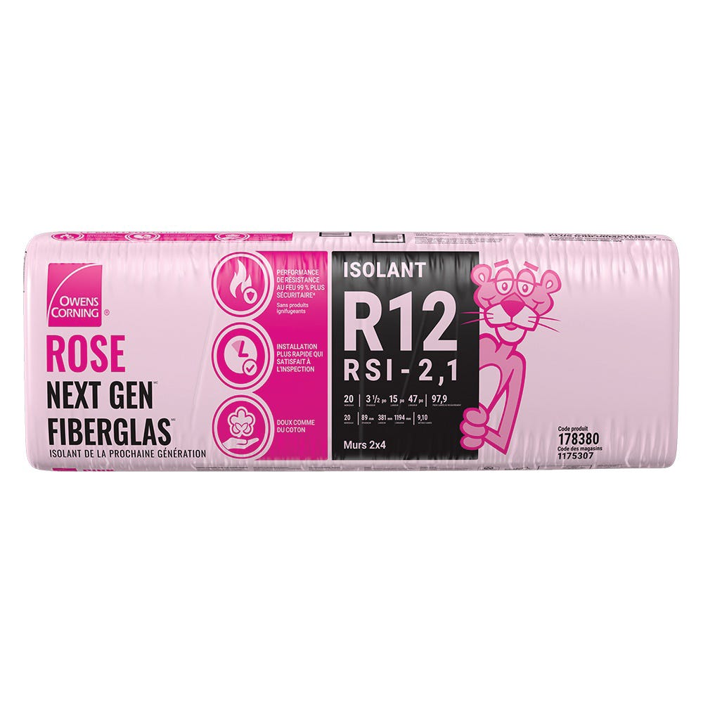 R-12 Pink Next Gen Fiberglas Insulation, 15-in. x 47-in. x 3.5-in.