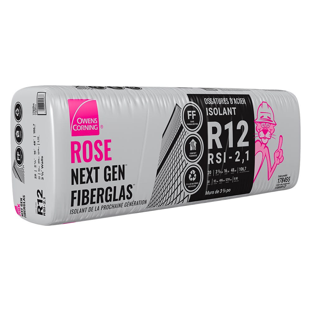 R-12 Pink Next Gen Fiberglas Insulation, 16-in. x 48-in. x 3 5/8-in.