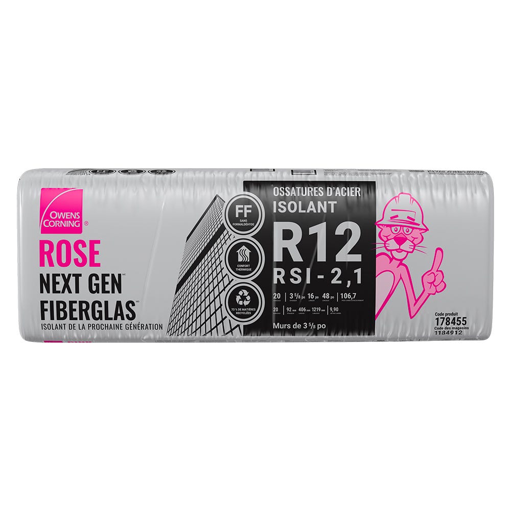 R-12 Pink Next Gen Fiberglas Insulation, 16-in. x 48-in. x 3 5/8-in.