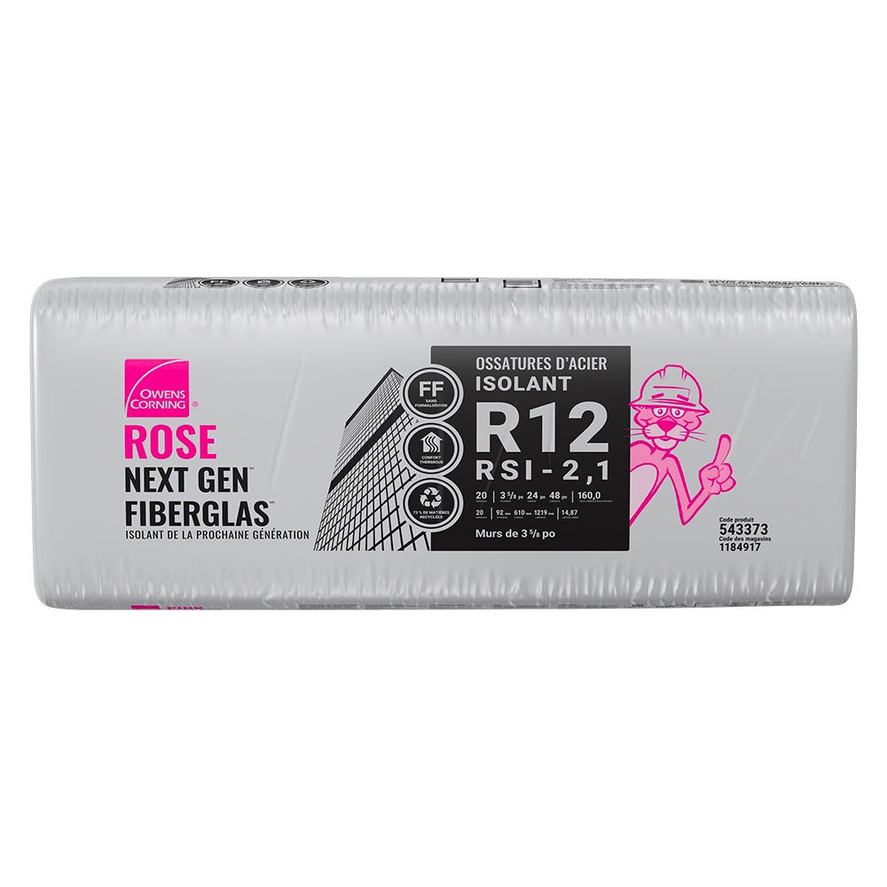 R-12 Pink Next Gen Fiberglas Insulation, 24-in. x 48-in. x 3 5/8-in.