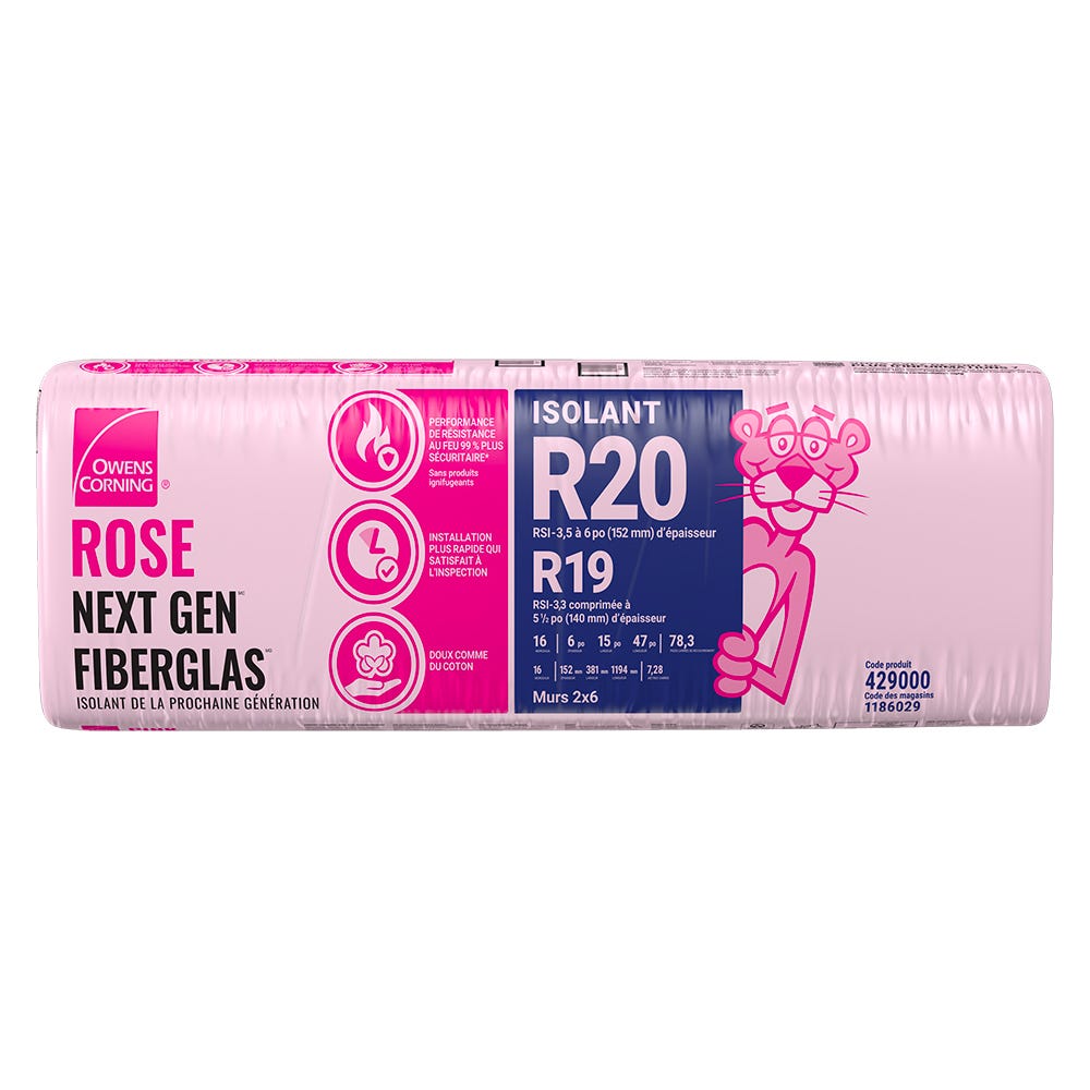 R-20 Pink Next Gen Fiberglas Insulation, 15-in. x 47-in. x 6-in.