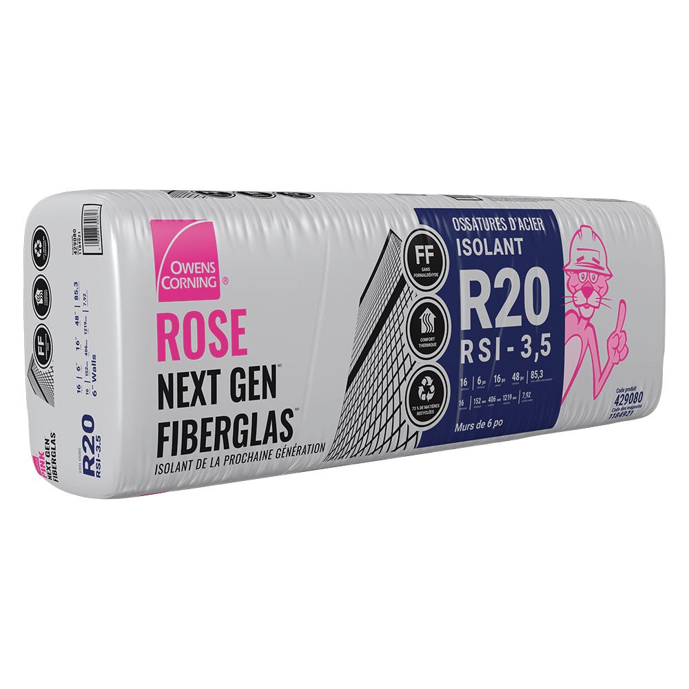 R-20 Pink Next Gen Fiberglas Insulation, 16-in. x 48-in. x 6-in.