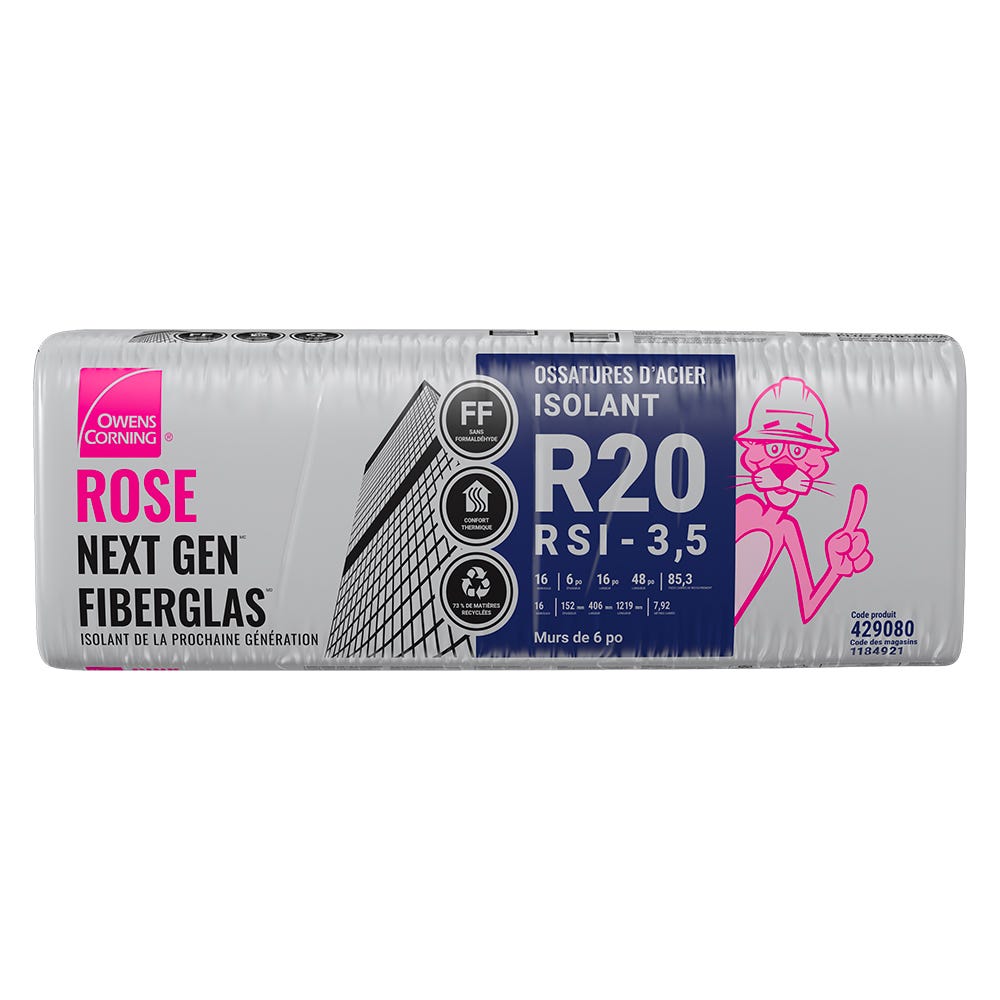 R-20 Pink Next Gen Fiberglas Insulation, 16-in. x 48-in. x 6-in.
