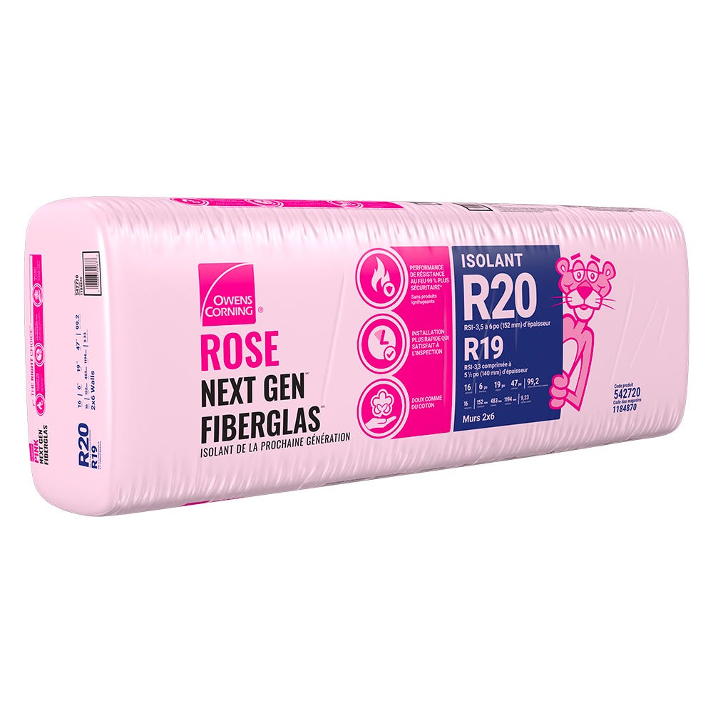 R-20 Pink Next Gen Fiberglas Insulation, 19-in. x 47-in. x 6-in.