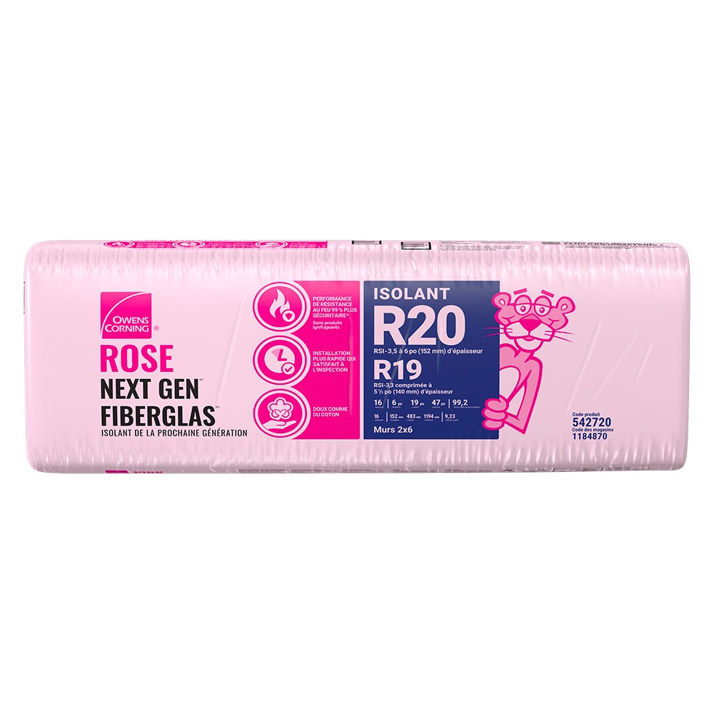 R-20 Pink Next Gen Fiberglas Insulation, 19-in. x 47-in. x 6-in.