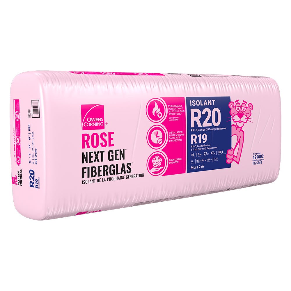 R-20 Pink Next Gen Fiberglas Insulation, 23-in. x 47-in. x 6-in.