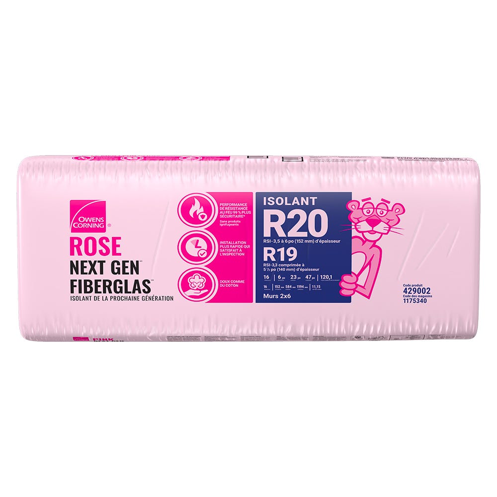R-20 Pink Next Gen Fiberglas Insulation, 23-in. x 47-in. x 6-in.