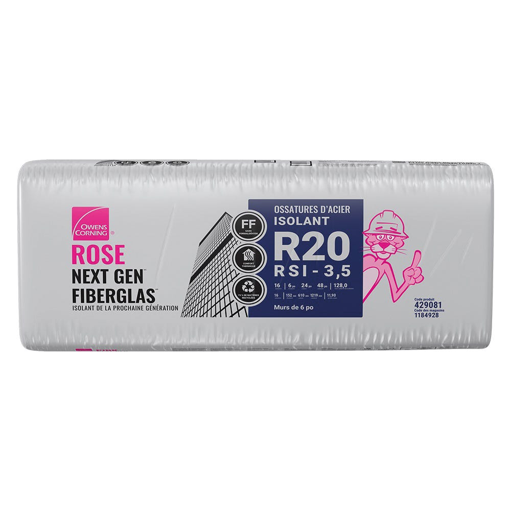 R-20 Pink Next Gen Fiberglas Insulation, 24-in. x 48-in. x 6-in.