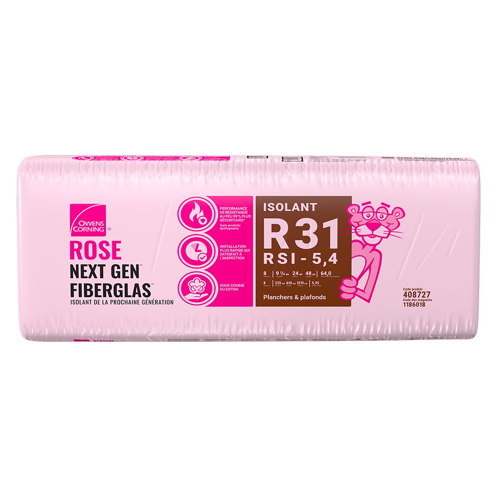 R-31 Pink Next Gen Fiberglas Insulation, 24-in. x 48-in. x 9.25-in.