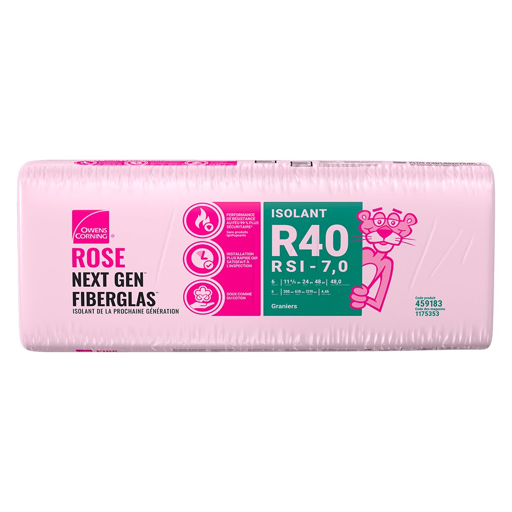 R-40 Pink Next Gen Fiberglas Insulation, 24-in. x 48-in. x 11.8-in.