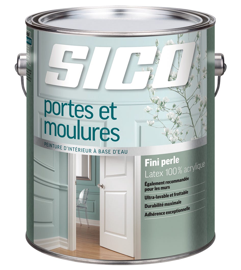 Door and Moulding Latex Paint, 100% Acrylic, Pearl Finish, Base #1, 3.78 L