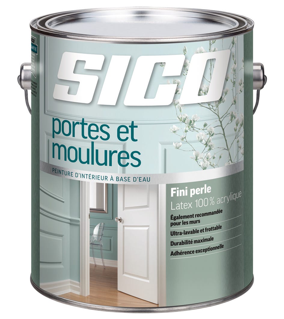 Interior Latex Door and Molding Paint, 100% Acrylic, Pearl Finish, Pure White, 3.78 L
