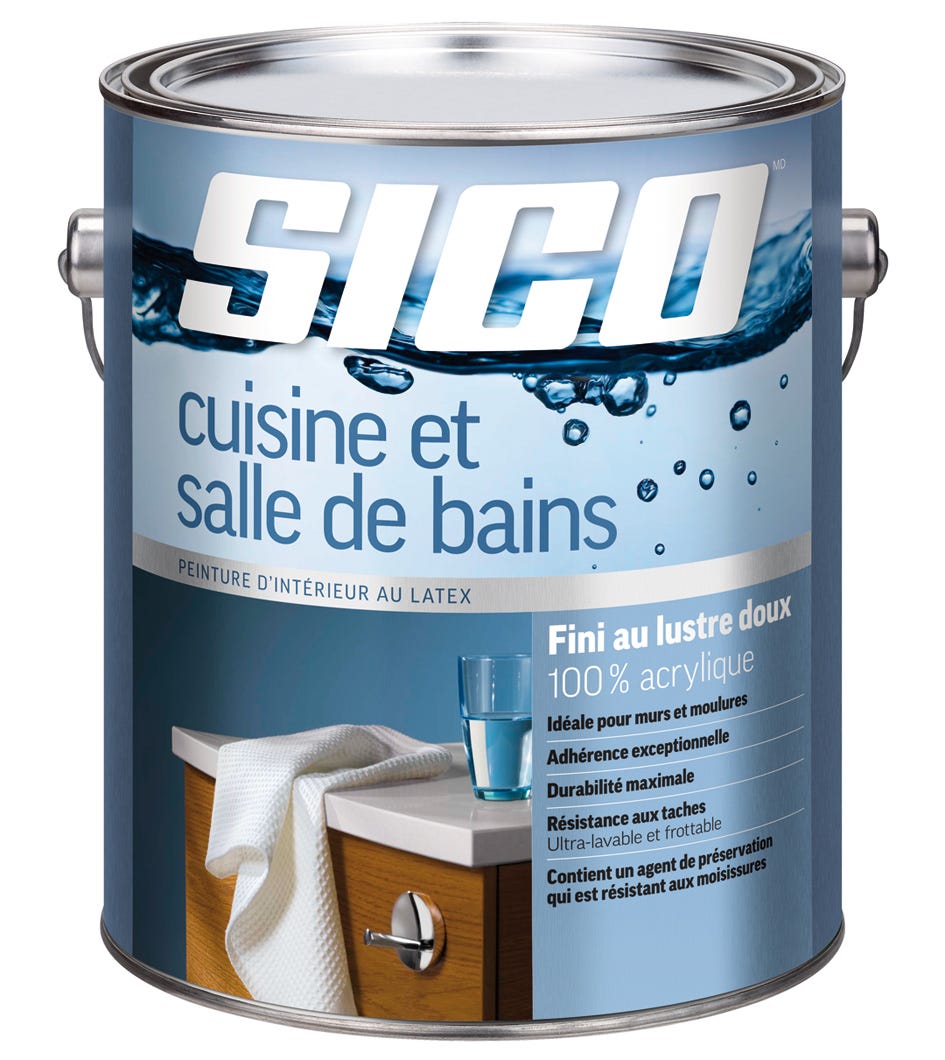 Kitchen and Bathroom Latex Paint, 100% Acrylic, Gloss Finish, Base #2, 3.78 L