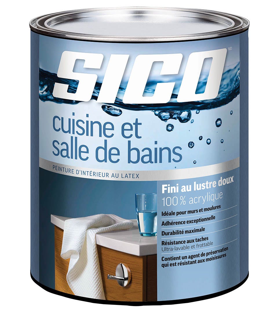 Kitchen and Bathroom Latex Paint, 100% Acrylic, Soft Gloss Finish, Pure White, 946 ml