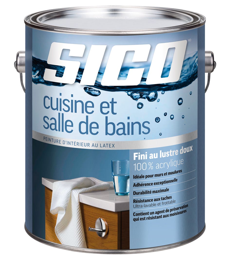 KitKitchen and Bathroom Paint, 100% Acrylic, Soft Gloss Finish, Pure White, 3.78 L
