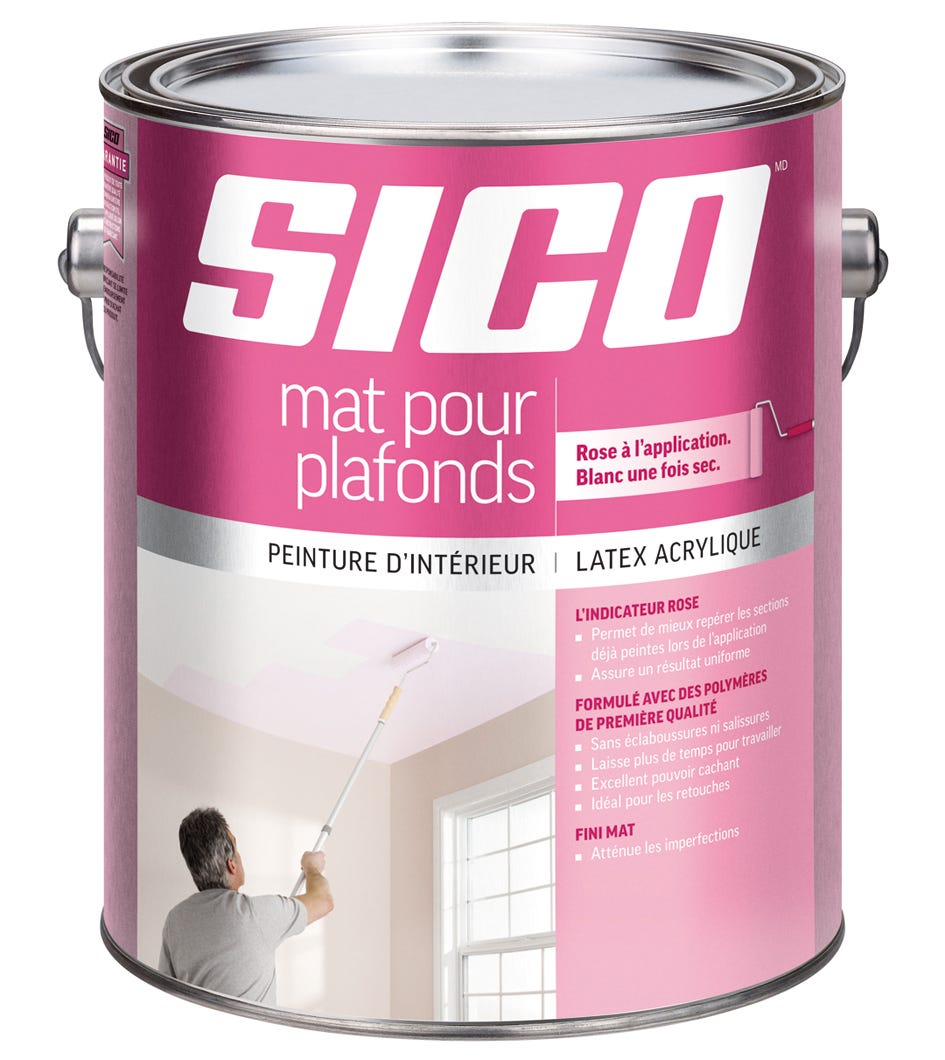 Interior Paint for Ceiling, Acrylic, Latex, Flat Finish, White, 3.78 L