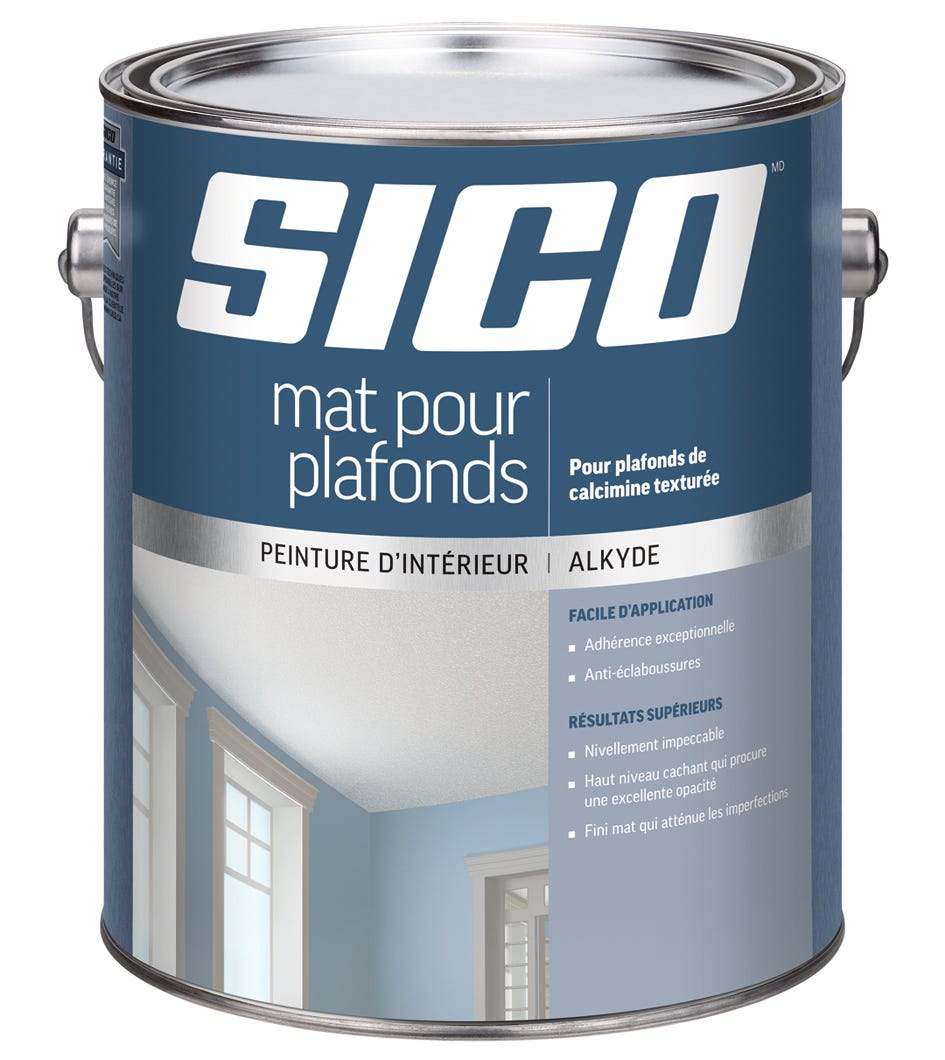 Interior Paint for Textured Calcimine Ceiling, Alkyd Flat Finish, White, 3.78 L