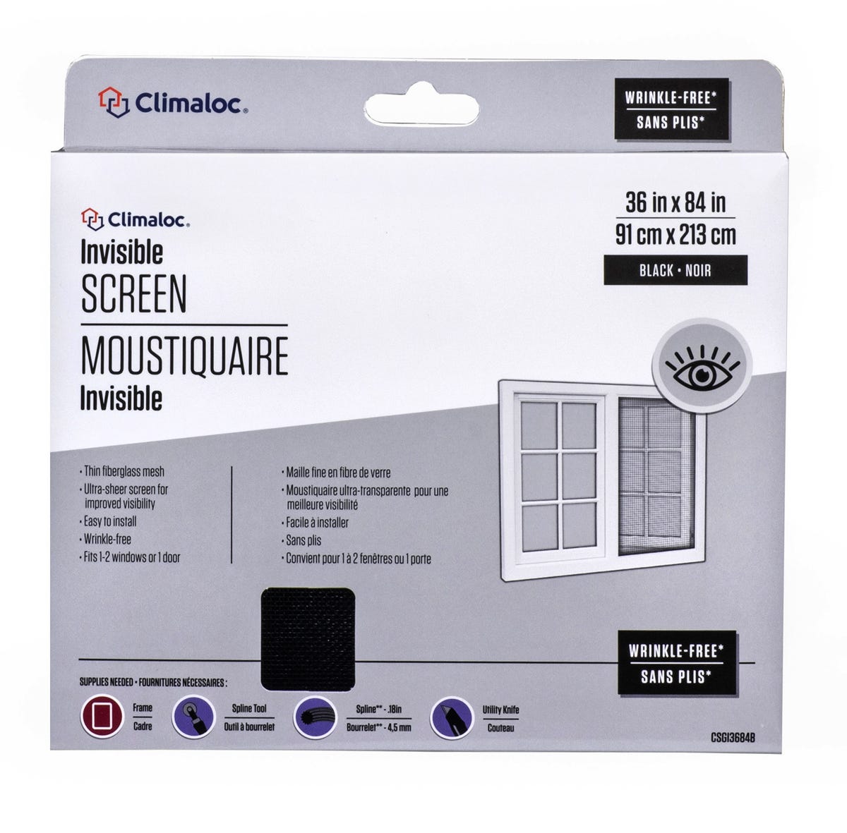 Invisible fiberglass screen, 36 in. X 84 in.