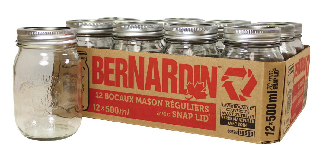 12-Pack Regular Mason Jar with Lids, 500ml, 70 mm
