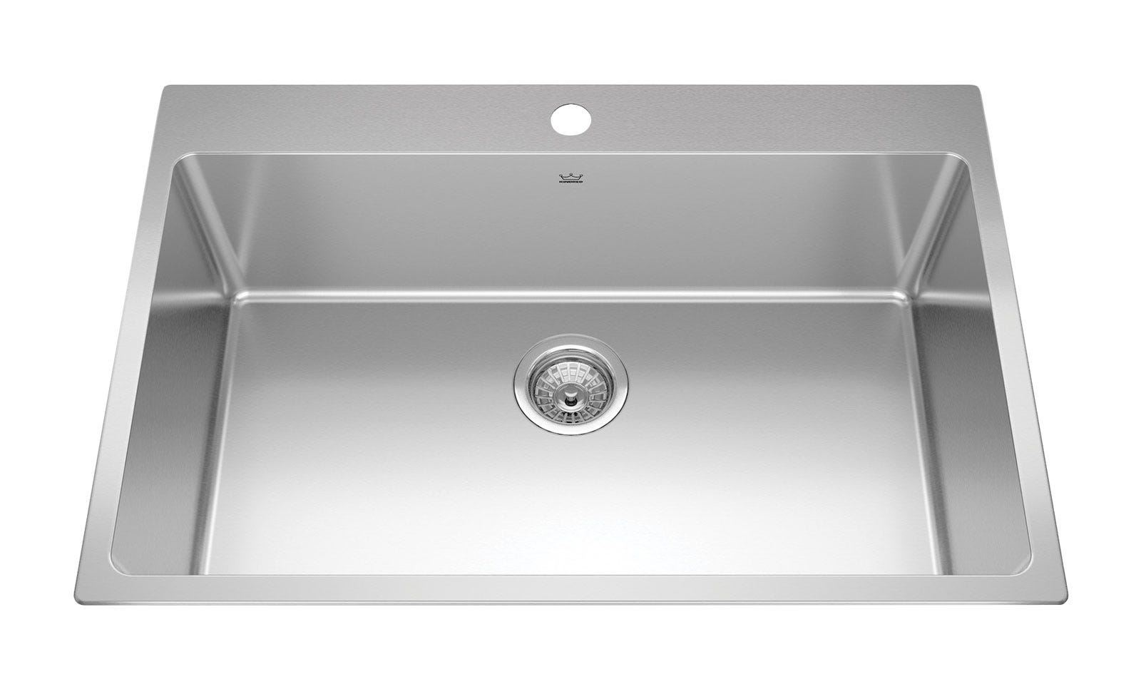 Kitchen sink, large single bowl, stainless steel + workstation