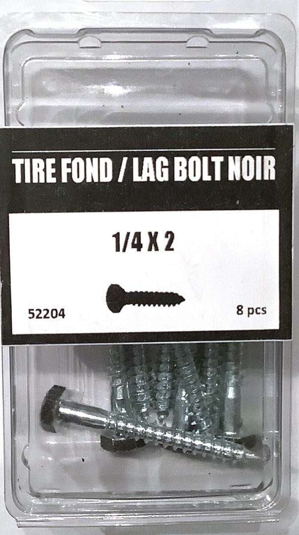 Lag Bolt Black Head 1/4-in. X 2-in., 8 /Pack