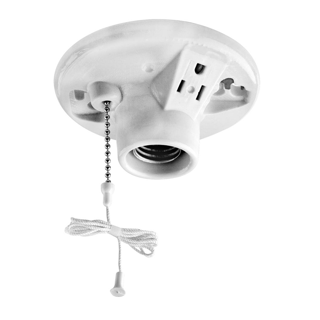 Lamp Holder Ceiling, Porcelain, Pull Chain/Outlet