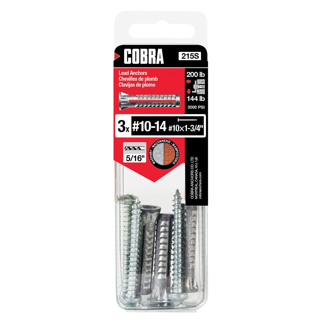 Lead Dowel, #10, #12 and #14, + Screws x 1-3/4 in., 3/Pack