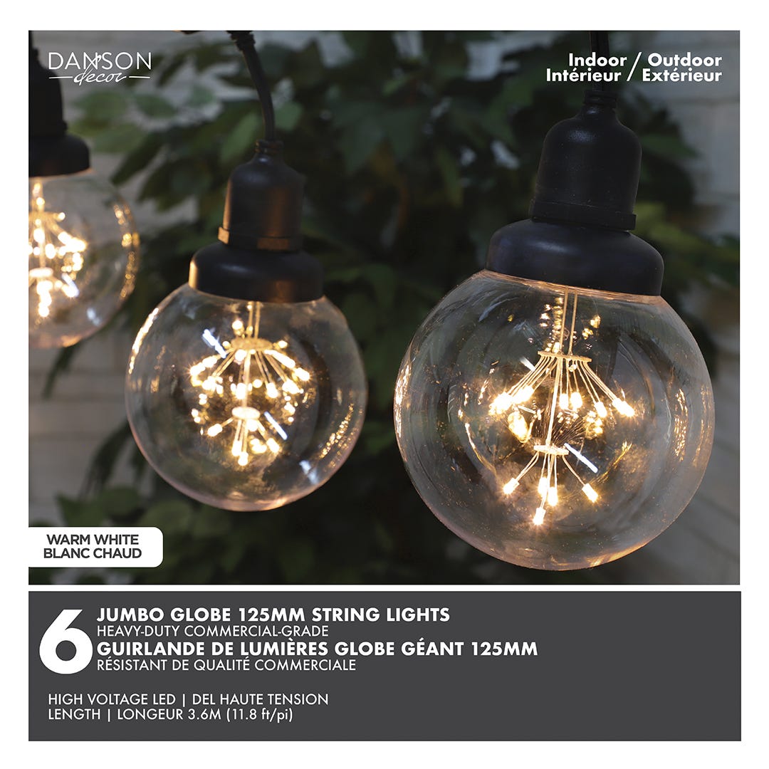 6 Jumbo Globe String Lights, 15 mm, Warm White