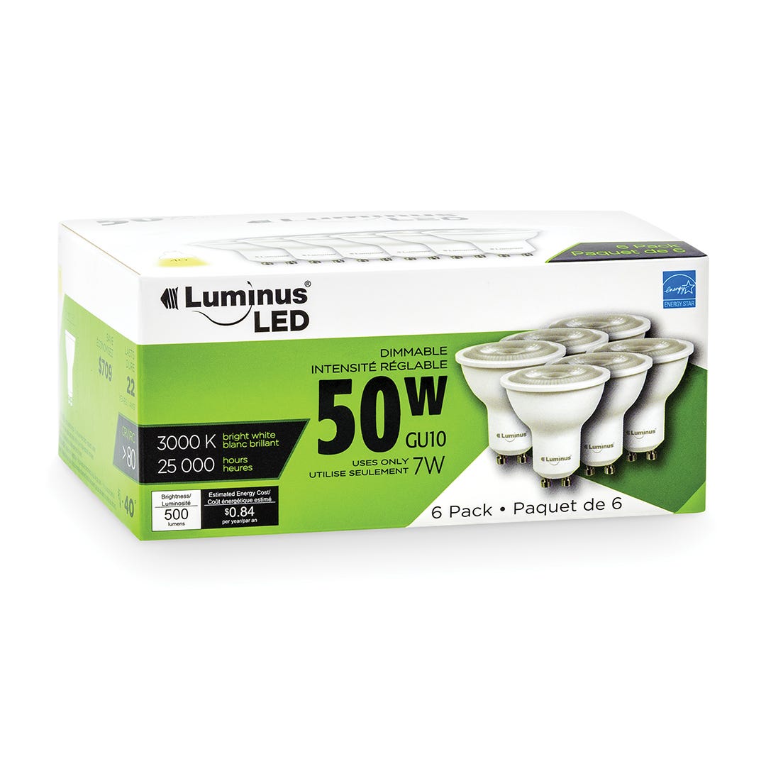 LED Bulb, GU10, 7W, 3000K, 6/Pack