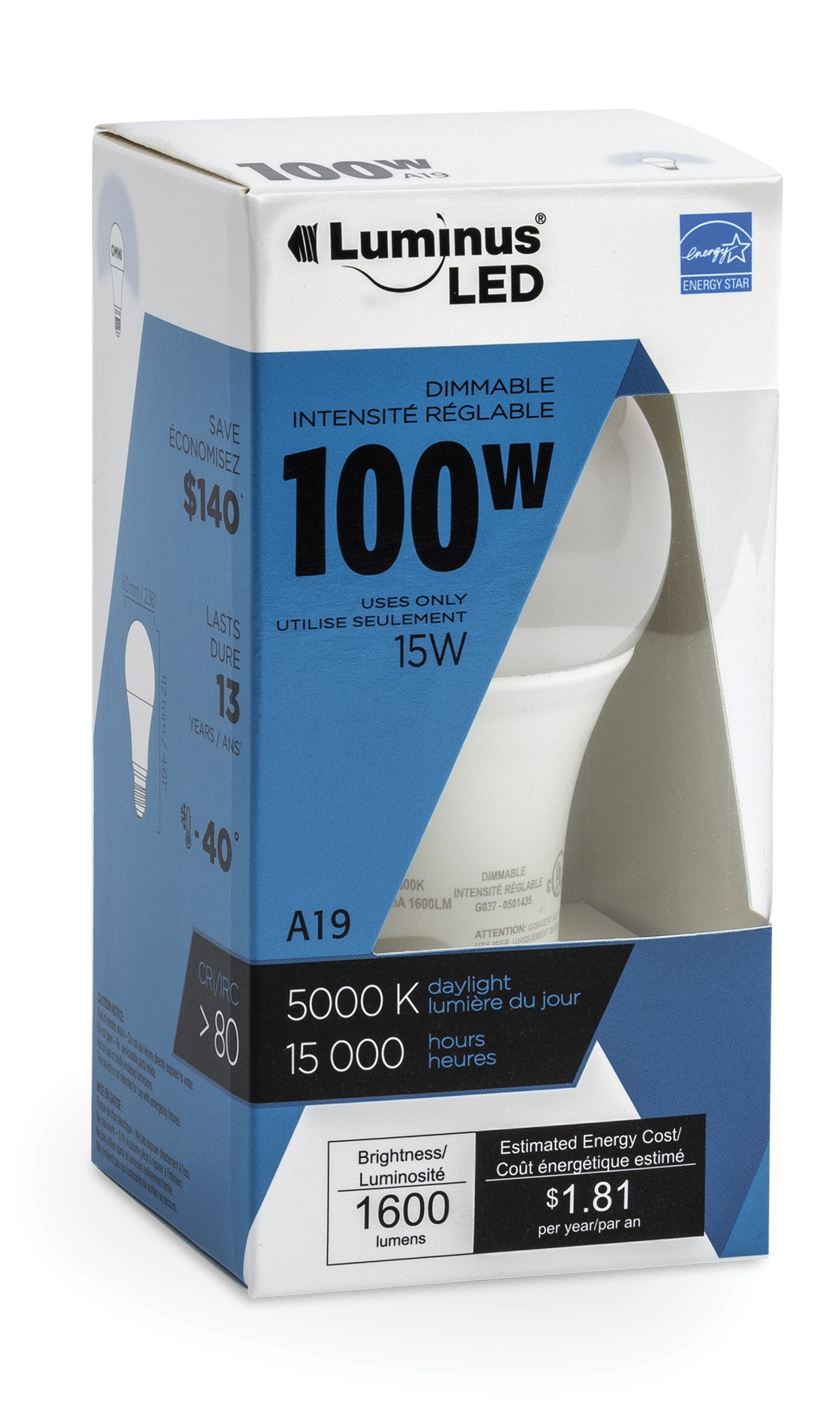 LED Bulb, A19, 15W, 5000K