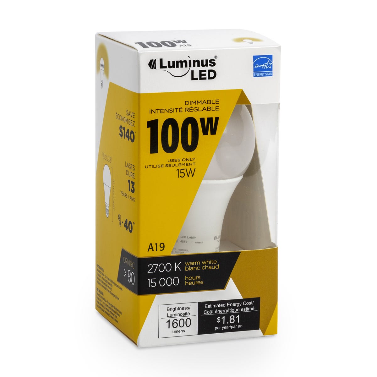 LED Bulb, A19, 15W, 2700K