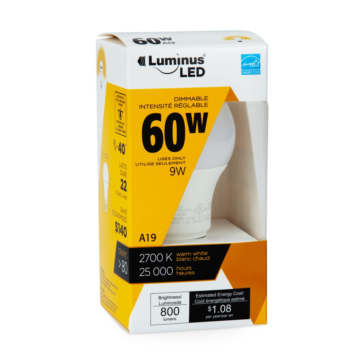 LED Bulb, A19, 9W, 2700K