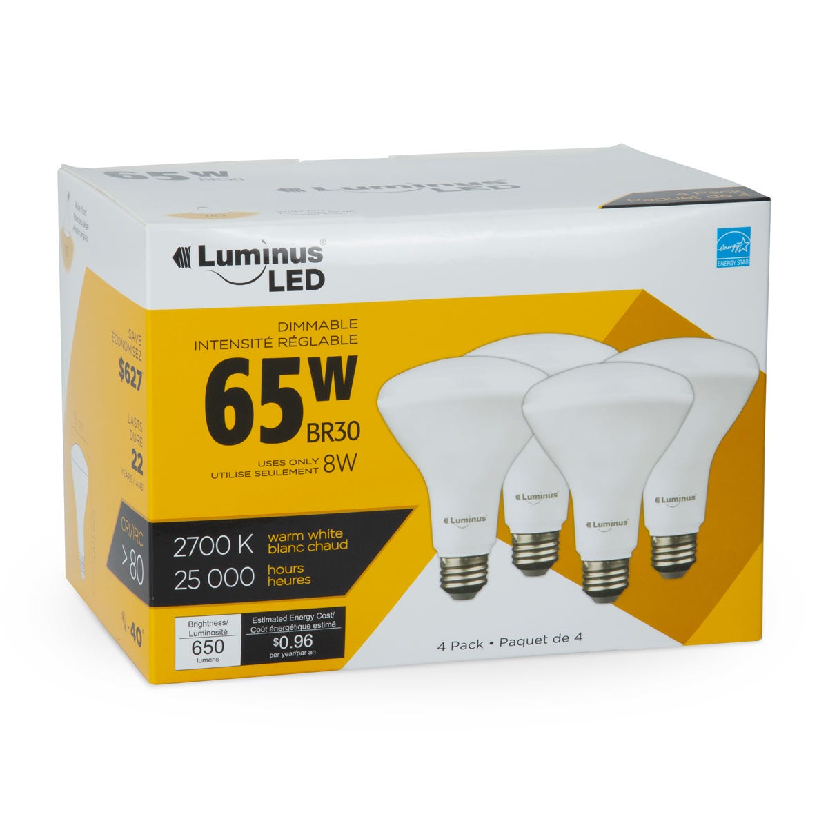 BR30 LED Bulb, 8W, 2700K, 4/Pack