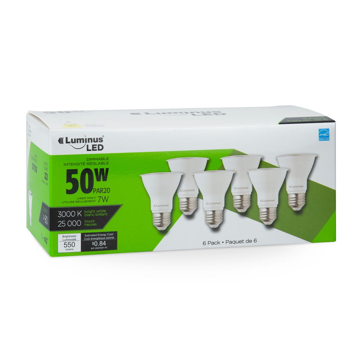PAR20 LED Bulb, 7W, 3000K, 6/Pack