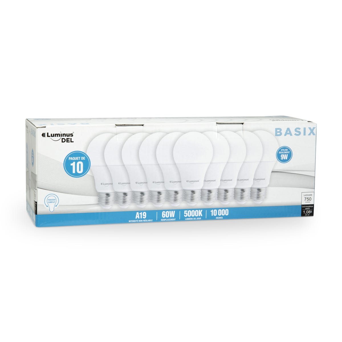 Non-Dimmable LED Bulb, A19, 9W, 5000K, 10/Pack
