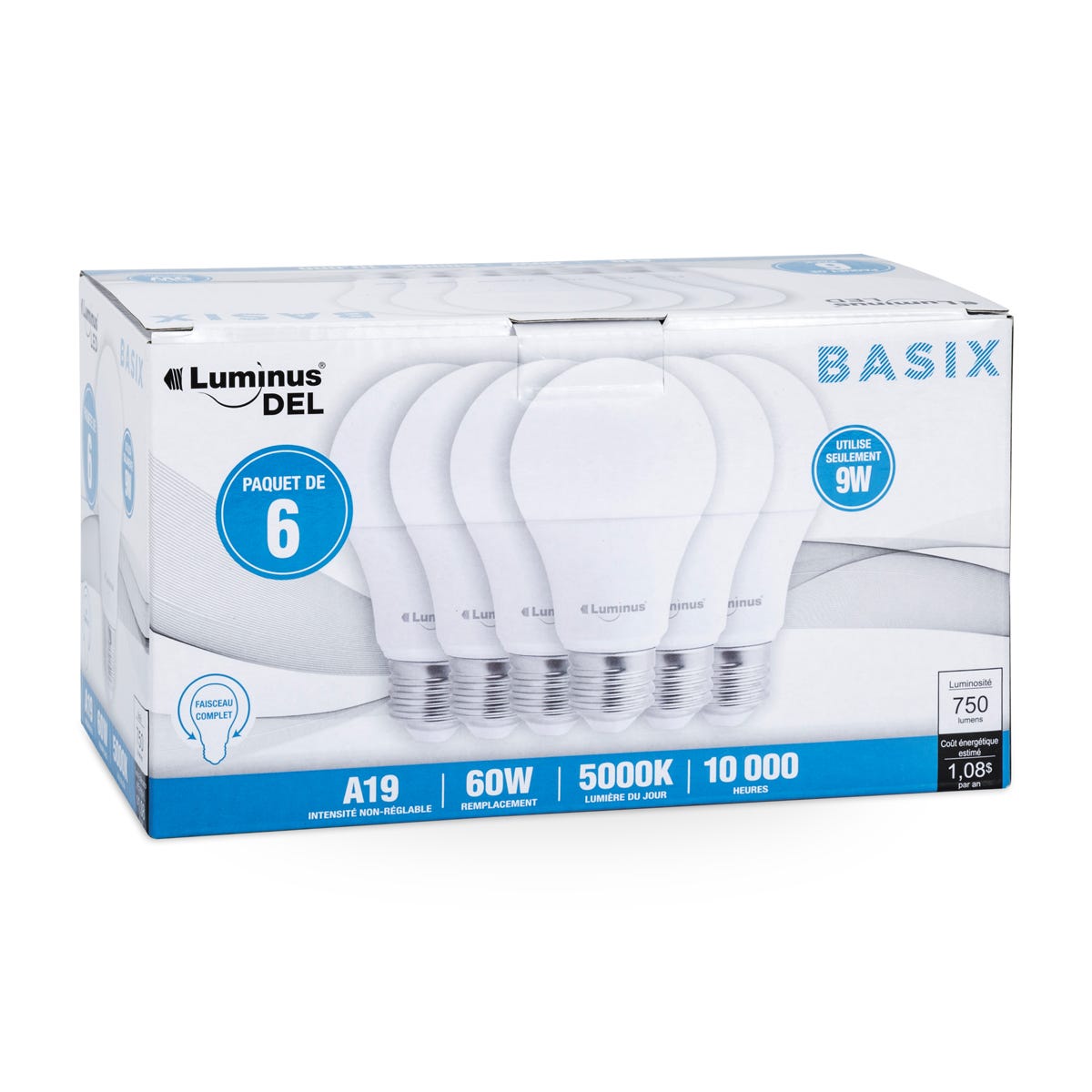 LED Bulb, A19, 9W, 5000K, 6/Pack