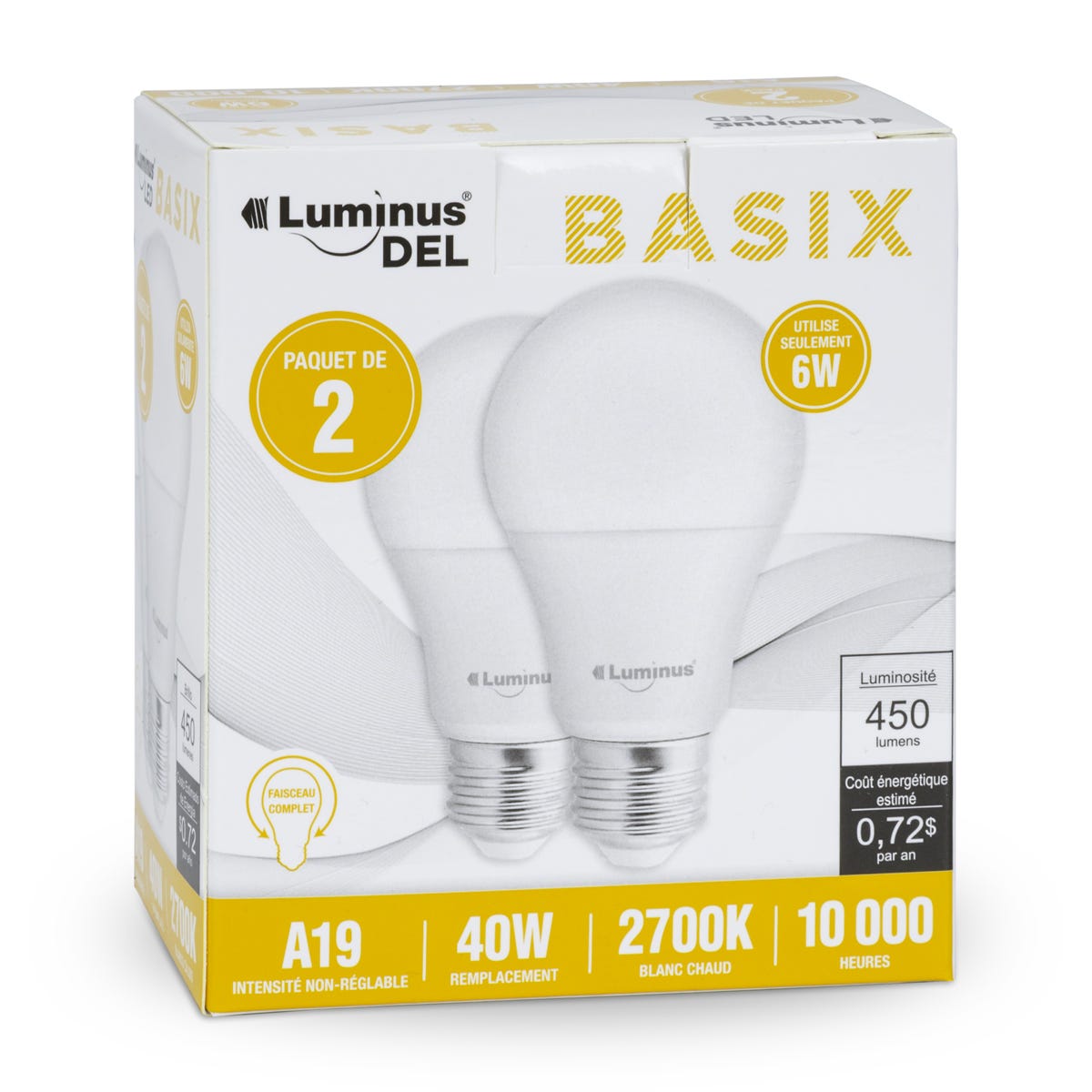 LED Bulb, A19, 6W, 2700K, 2/Pack