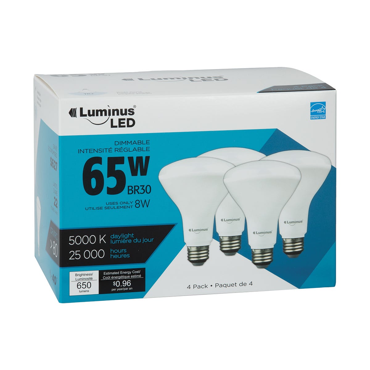 BR30 LED Bulb, 8W, 5000K, 4/Pack