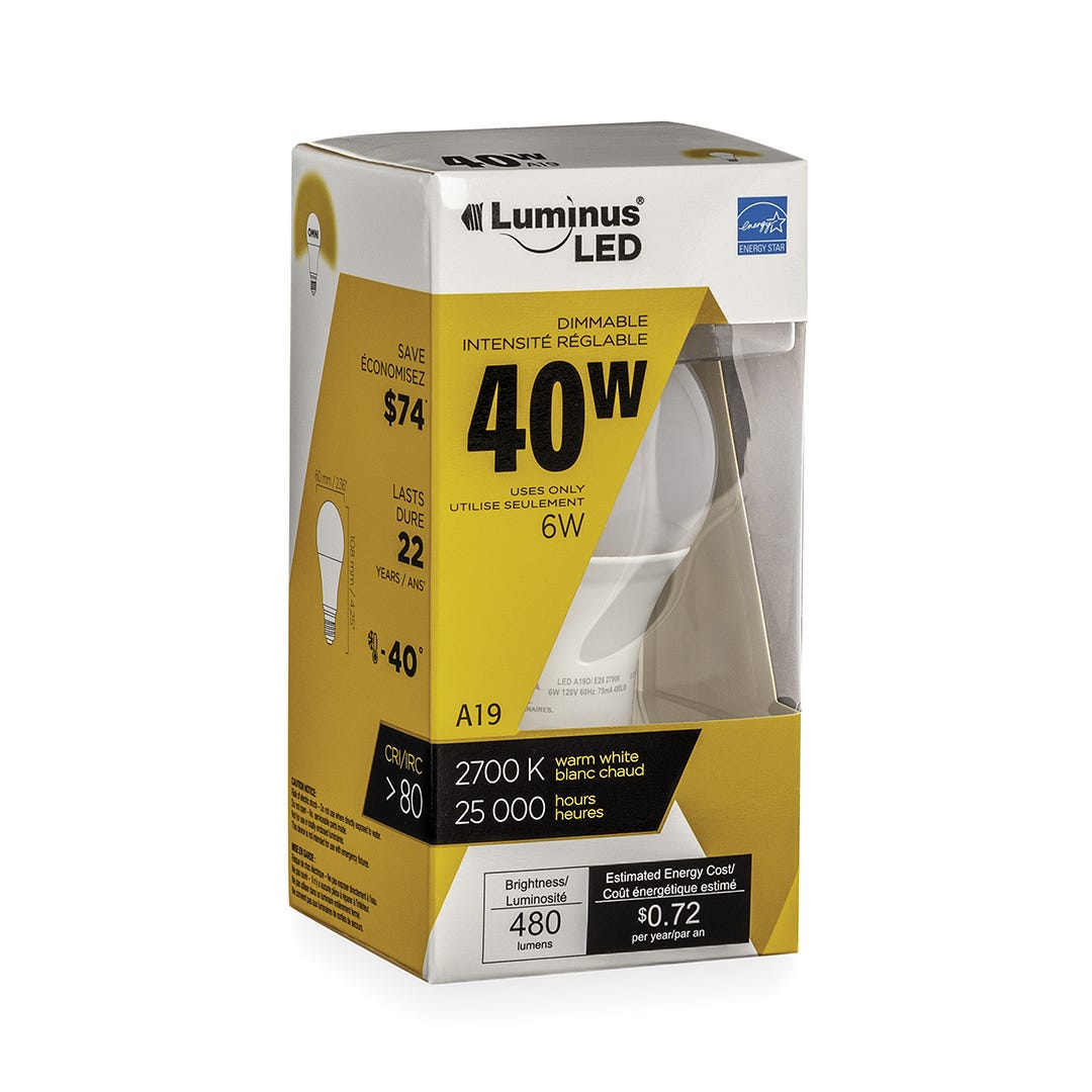 LED Bulb, A19, 6W, 2700K