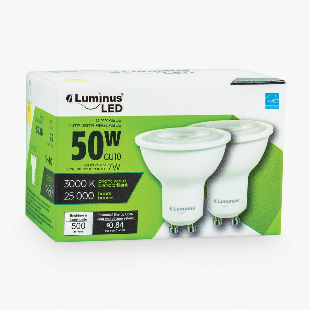 LED Bulb, GU10, 7W, 3000K, 2/Pack